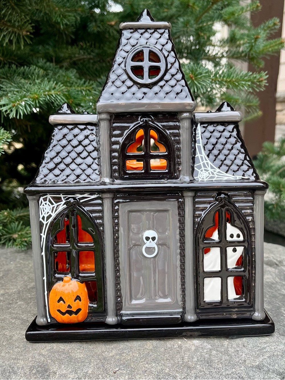 Slatkin & Co. Ceramic 👻 Haunted House 🎃 Luminary Like New 8X12in Vintage In Box